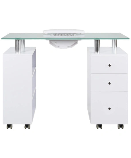 J&A Glass Top Nail Table With Draft Fan,
